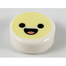 LEGO csempe 1×1 kerek boldog arc mintával, fehér (98138pb127)